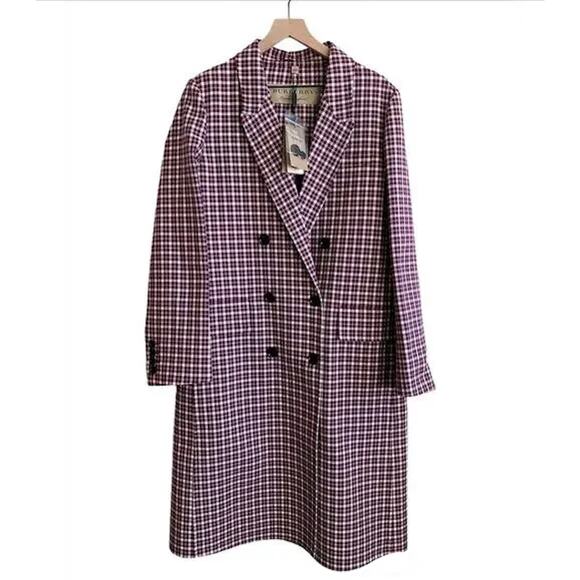 $3,490 BURBERRY NWT Authentic Purple Plaid Stripe Jacket Trench Coat – Size 10 - Picture 4 of 16